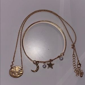 Capricorn necklace and moon and stars bracelet set
